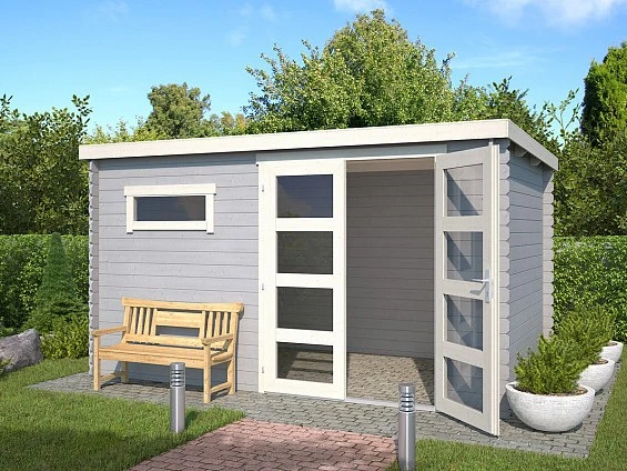 Outdoor Life Blokhut Timian Platinum Grey-Wit 380 x 230 cm - Afbeelding 1